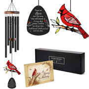 2IMT memorial wind chimes front view showing full 36-inch assembly and cardinal for remembrance benefit