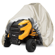 2win2buy front view of beige cover protecting mower, shows full coverage benefit