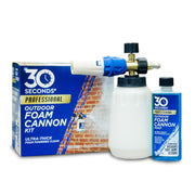 30 SECONDS foam cannon front view showing sprayer and bottle, improves cleaning reach