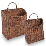 84ECO front view of two brown wicker hanging baskets showing natural texture and shape