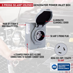 AA Ignition receptacle detail showing NEMA SS2-50P configuration and secure connector fit