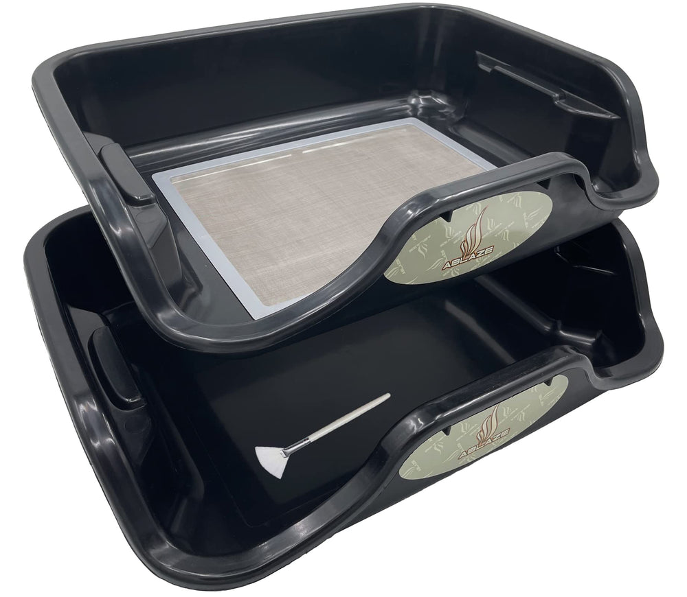 Ablaze tray front view showing two-part design and contained work area for cleaner projects