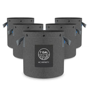 AC Infinity front view of 5-pack 7-gallon fabric pots showing packaging and quantity benefit