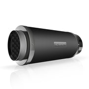 AC Infinity front view of 8-inch inline muffler showing ports and finish, reduces noise