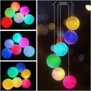 AceList front view of crystal ball wind chime showing colorful lights and motion benefit