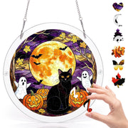 ACOCO front view of pumpkin ghost suncatcher showing vivid colors and shape, brightens windows