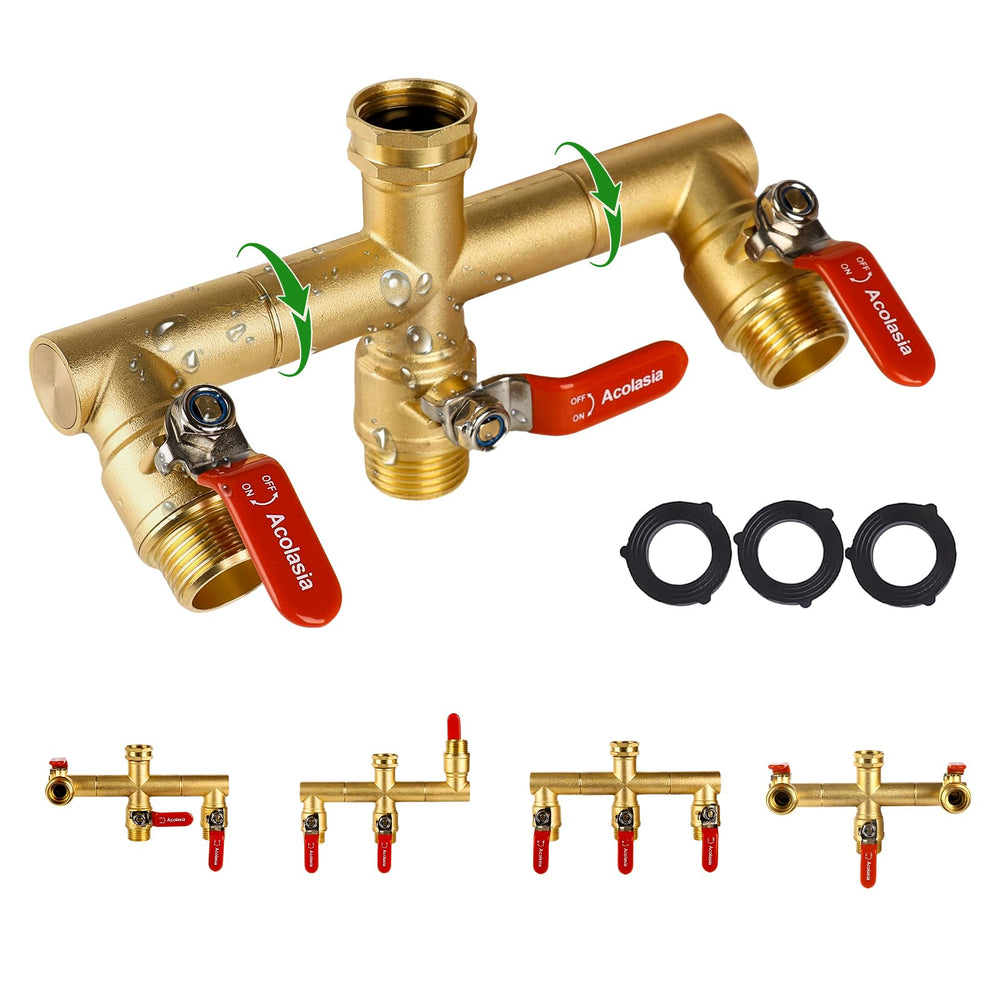 Acolasia front view showing brass splitter and three outlets for easy multitasking