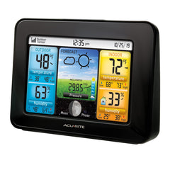 AcuRite closeup LCD graphics showing temperature, humidity and trends
