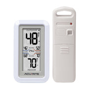 AcuRite display front view showing clear indoor and outdoor temperatures and trend benefit