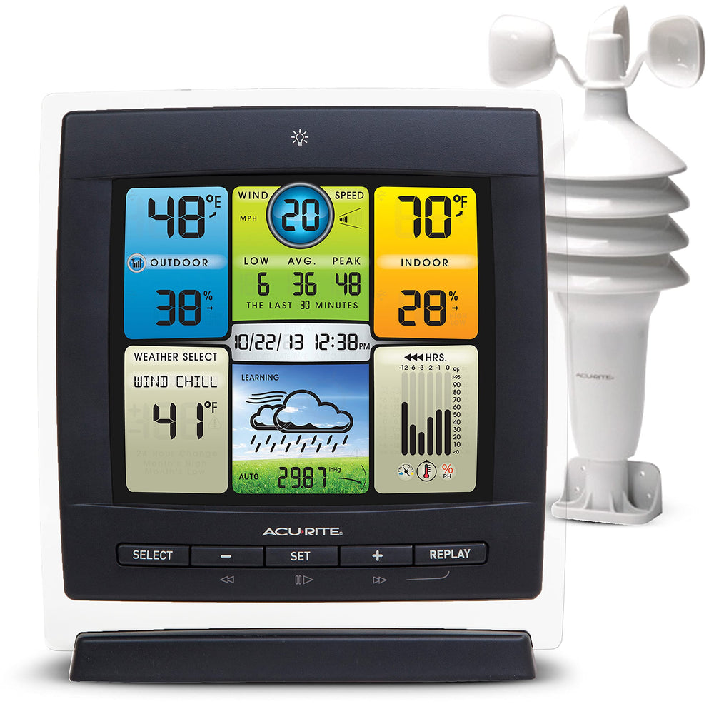 AcuRite Notos front console showing colorful weather display for quick reading