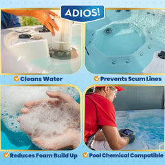 ADIOS! treated spa surface free of scum demonstrating clearer water