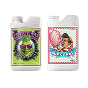 Advanced Nutrients Big Bud and Bud Candy front labels showing 1 L bottles and product benefits