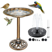 Aiddwrron front view of bird bath showcasing antique copper finish and fountain