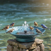 Aifeorzo front view of blue bird bath showing overall design and curb appeal