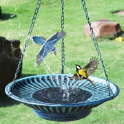AIHAOKAN front view of blue hanging bird bath showing shape and benefit