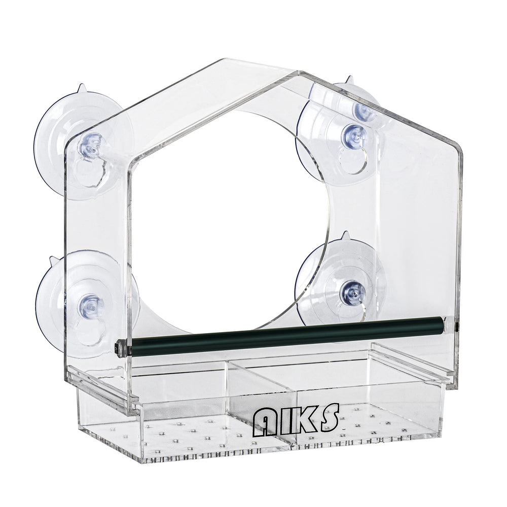 AIKS clear front feeder view showing unobstructed garden visibility and easy bird watching