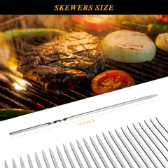 AIMEIKI close-up of flat skewer tip showing anti-rotation grip for even cooking