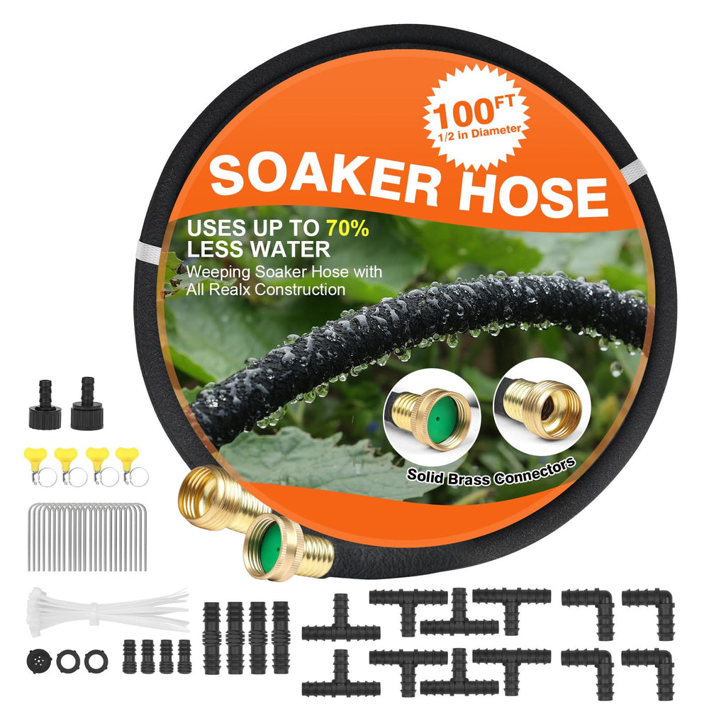 AIODE soaker hose full length coiled showing compact storage and quick setup