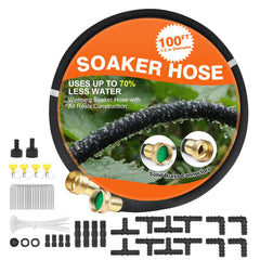 AIODE soaker hose full length coiled showing compact storage and quick setup