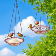 Aiqriwv front view showing lilac hanging bird bowls and easy setup benefit
