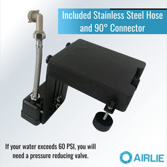 Airlie stainless steel hose detail showing kink-resistant design for durability