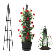 AlisisFores obelisk front view showing full 6ft height and sleek black finish for vertical gardening