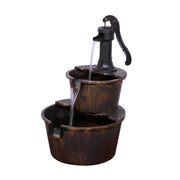 Alpine Corporation front view of bronze barrel fountain shows calming water feature benefit