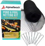 AlpineReach front packaging showing pond netting kit and components protecting pond