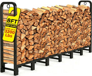 Amagabeli front view of 8ft firewood rack showing neat organization and capacity