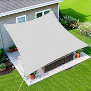 Amagenix front view light grey shade sail showing coverage and aesthetic benefit