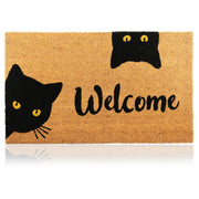 AMARU DOOR MATS front view showing welcome cats design and natural coir for a warm entry