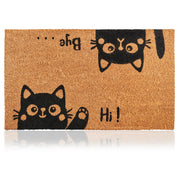 AMARU DOOR MATS front view showing full coir mat and Hi-Bye cat design for welcoming aesthetic