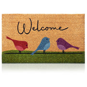 AMARU DOOR MATS front view showing colorful birds and tidy entry benefit