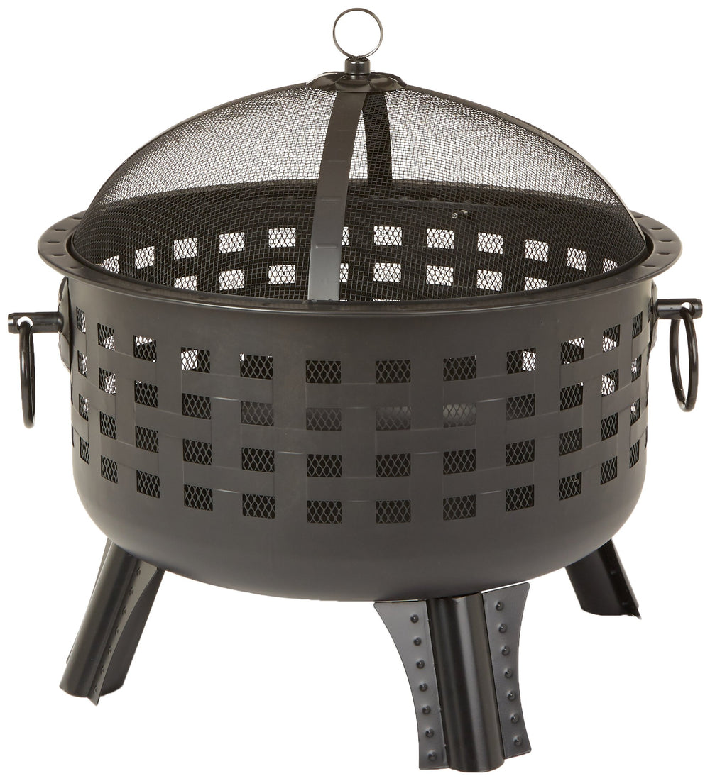 Amazon Basics front view of assembled fire pit showing stable steel base and bowl for outdoor warmth