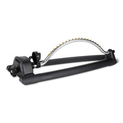 Amazon Basics oscillating sprinkler front view showing stable base and nozzle line for even watering