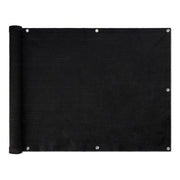 Amazon Basics front view of black 3x10 ft privacy screen showing coverage and neat hems