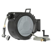 Amazon Basics front view of retractable hose reel showing compact storage and neat appearance