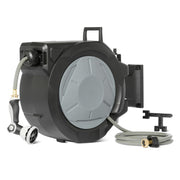 Amazon Basics front view of retractable hose reel showing compact storage benefit