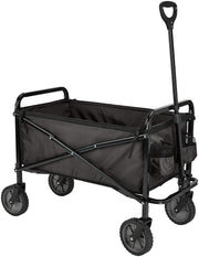Amazon Basics utility wagon front view showing spacious cargo area and black finish for versatile hauling
