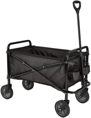Amazon Basics utility wagon front view showing spacious cargo area and black finish for versatile hauling