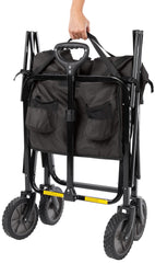 Amazon Basics wagon handle and steel frame detail illustrating sturdy construction and easier steering