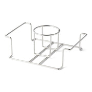 Amazon Basics front view holder shows stable base and handle for secure grilling