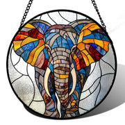 AMDERVEN elephant front view showing colorful stained glass and cheerful decor benefit