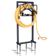 AMDERVEN front view of freestanding hose holder showing stable base and reel, tidy storage benefit