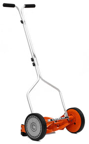 American Lawn Mower Company front view showing compact red frame and cutting reel benefit
