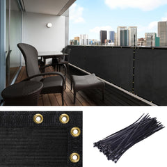 Amgo front view of black balcony screen showing full panel and neat hem, adds instant privacy