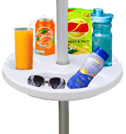 AMMSUN front view umbrella table shows compact surface and benefit of hands-free holding