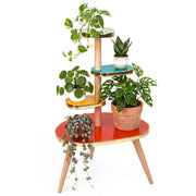 Amyhill front view of 4-tier plant stand showing colorful shelves and storage benefit