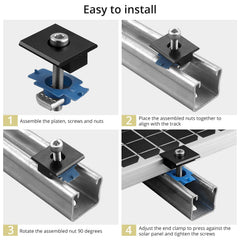 Anbte clamp installed on Unistrut rail side view demonstrating secure attachment for stable arrays