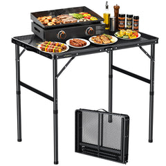 Anbte front view open table showing compact portability and stable surface